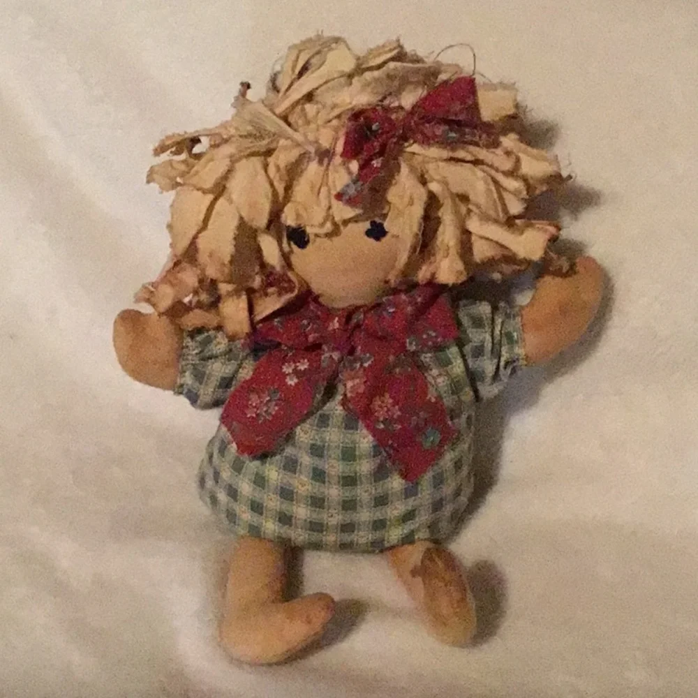 Vintage Primitive Rag Doll Handmade Folk Art Tea Stained Rustic Country Decor
